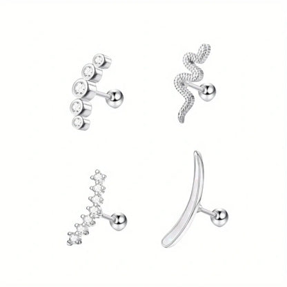 1/4/6/8Pcs 16G Stainless Steel Screw Back Stud Earrings for Women,Cubic Zerconia Cartilage Conch Helix Ear Piercing Jewelry.