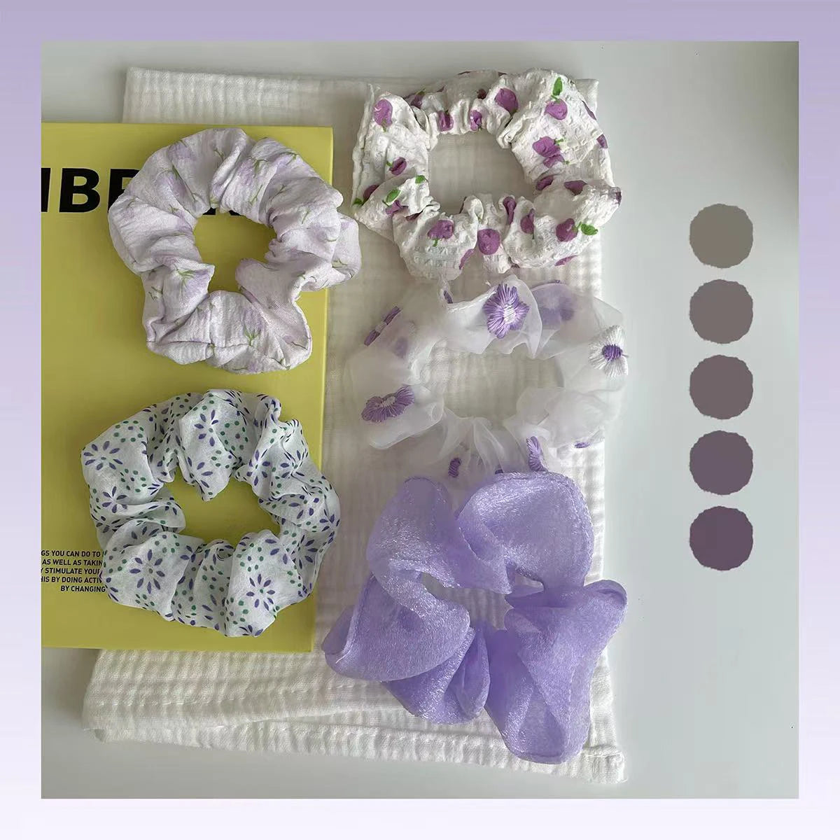 6pcs/set women's sweet pink peach blossom check large intestine hair ring,fashionable and versatile hair accessory.