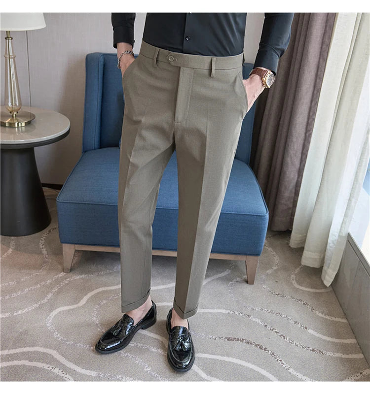 Men Suit Pants 2025 Elastic Slim Fit Formal Dress Pants Solid Casual White Trousers Pantalon Homme Wedding Party Men Clothing.