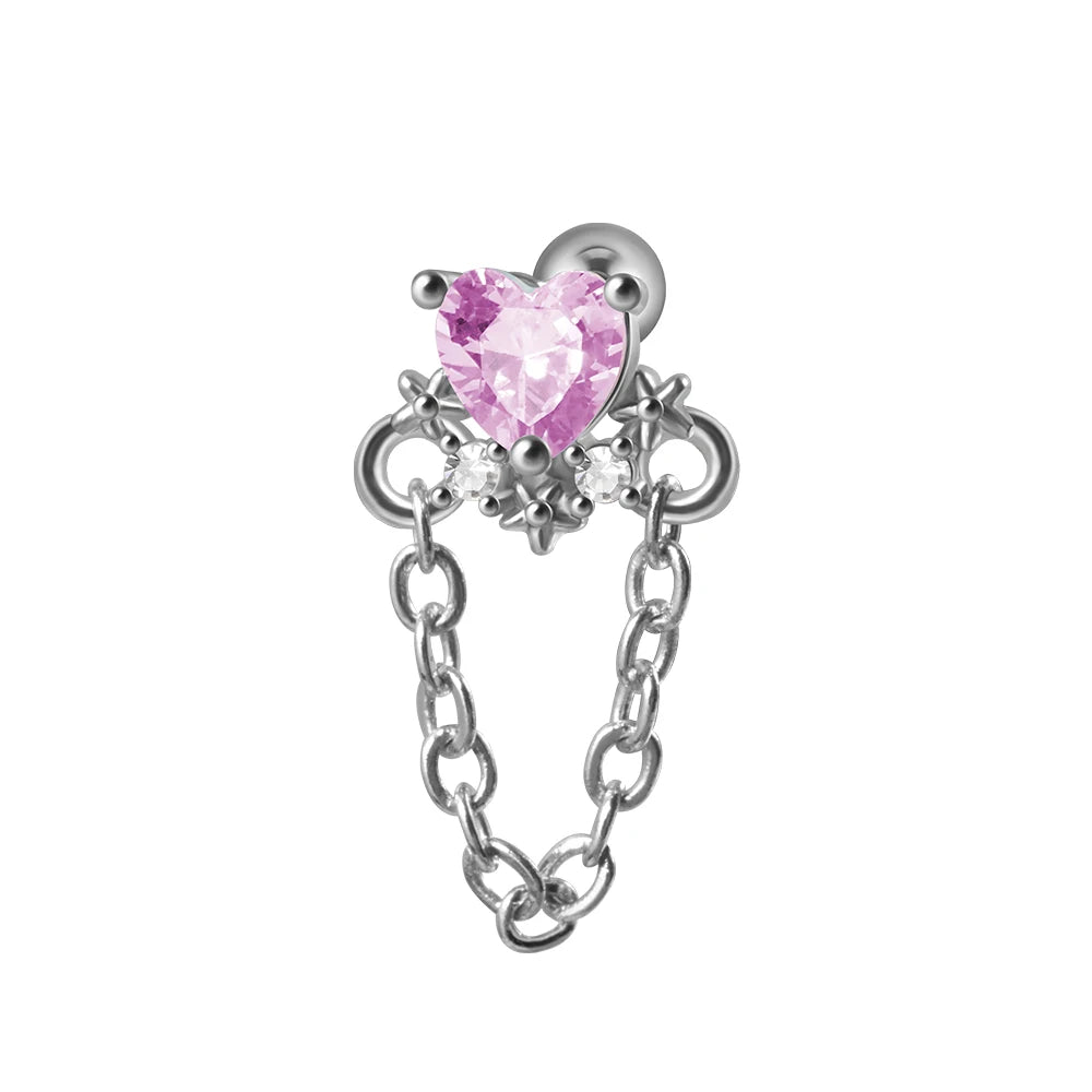 1PC 316L Surgical Steel Star Water Drop Heart CZ Chain Ear Cartilage Tragus Helix Stud Earring Daith Lobe Piercing Body Jewelry