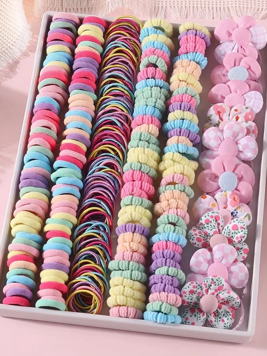 310pcs Hair Accessories Set for Women Colorful Elastic Hair Ties Printed Flowers Hair Bands Girls Sweet Rubber Bands Headbands.