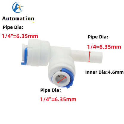 5Pcs RO Water Plastic Pipe Fitting Tee T-type 1/4" 3/8" Hose OD To 1/4" 3/8" Hardplug Reverse Osmosis System Quick Connector
