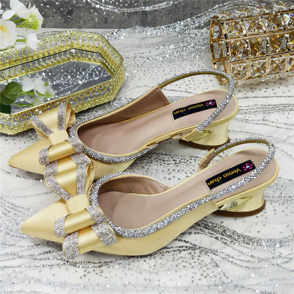 New Arrival Elegant African Party High-heeled Shoes Chain Decoration Trendy Women's Sandals Nigerian Women Wedding Pumps