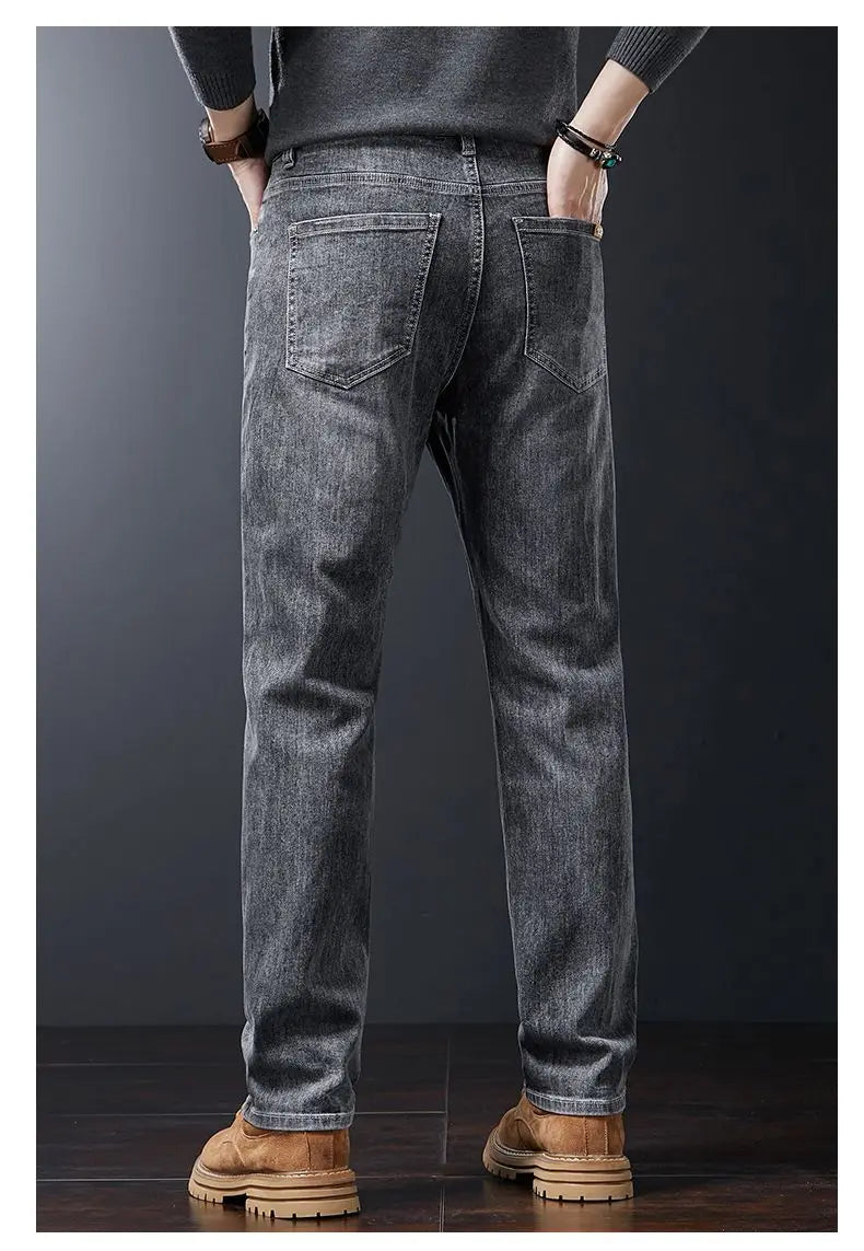 2025 Casual Jeans Young Men's Korean Style Business Straight Jeans Stretch Denim Pants Trousers Slim Fit Classic Cowboys Jeans.