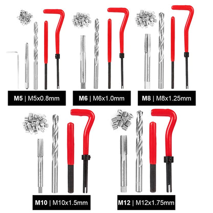 131-teiliges Gewindereparatur-Werkzeug-Set M5/M6/M8/M10/M12 Handwerkzeug zur Wiederherstellung beschädigter Gewindeschraubenschlüssel Spiralbohrer