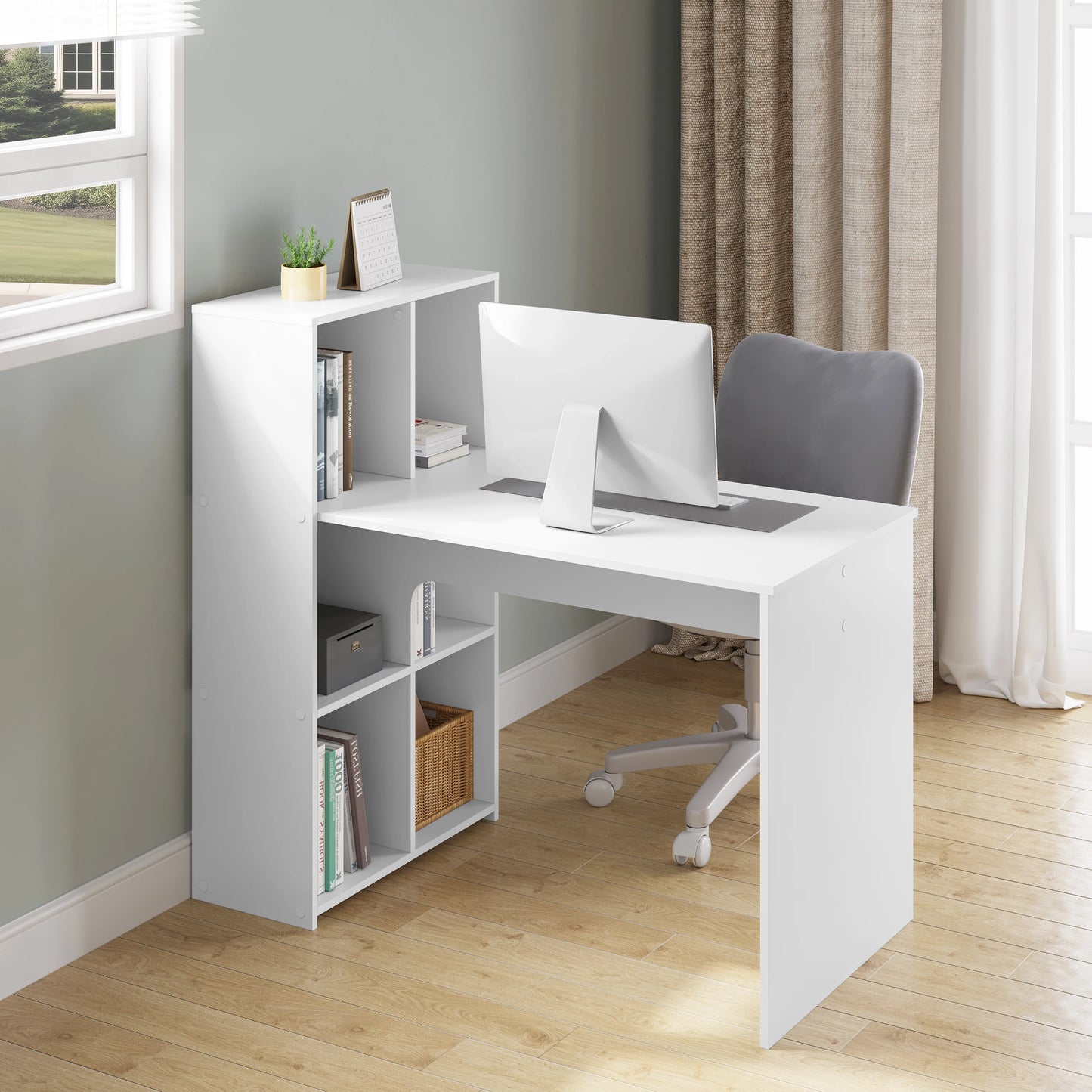 WOLTU Weißer PC-Computertisch aus Holz, Büro-Ecktisch mit Ablagefach, 120 x 63 cm, Arbeitsplatz für Arbeitszimmer, Wohnzimmer, Schlafzimmer