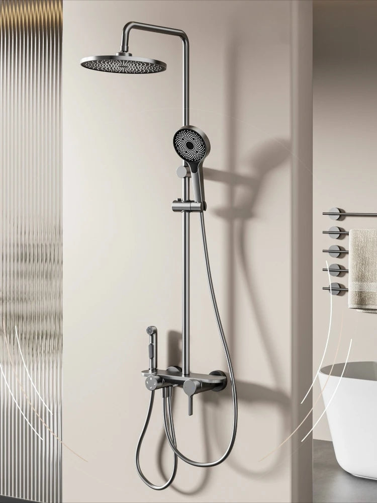 Four Ways Water Outlet Shower System Rainlfall Pressurized Sunflower Shower Set Wall Mounted Hot Cold Bathroom Shower Faucet Set