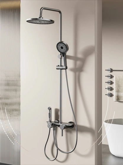 Four Ways Water Outlet Shower System Rainlfall Pressurized Sunflower Shower Set Wall Mounted Hot Cold Bathroom Shower Faucet Set