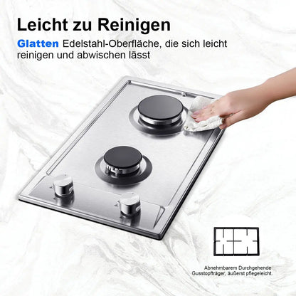 Stainless Steel Gas Hob Automatic Flame Protection 2 Bulbs | Dual Fuel Natural Gas/Propane Built-in/Freestanding 2400W 220-240V.