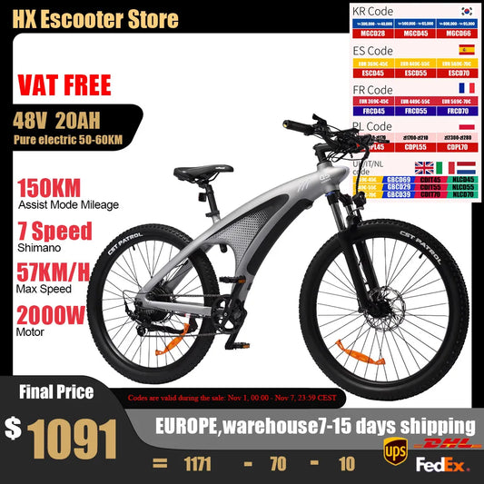 HX Q5 Ebikes 2000W Adults Electric Bike 57KM/H Electric Bicycle 27.5 Inch Removable battery Electric E Bikes Mountain Ebike.