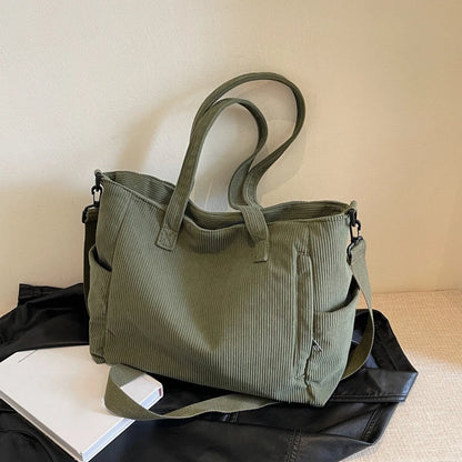 Women Corduroy Tote Bag Casual Multi Pocket Handbag Adjustable Strap Crossbody Sling Bag Zipper Shoulder Bag Fall Winter Bag.