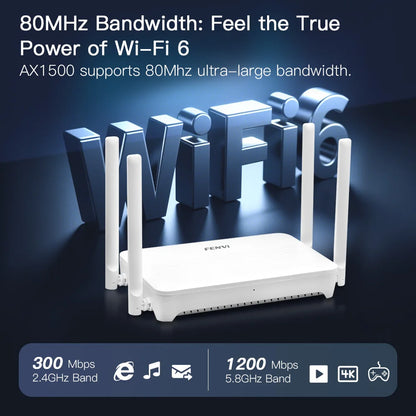 FENVI WiFi 6 Router AX1500 Dual Band 2.4G&5GHz Gigabit Ethernet Port 4 Antennas Signal Amplifier Wireless Wi-Fi 6 Mesh MU-MIMO.