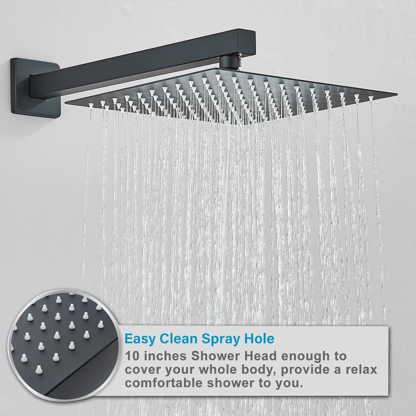 Black Concealed Shower System Rain Waterfall Bathroom Embedded Shower Faucet Set with Tub Spout