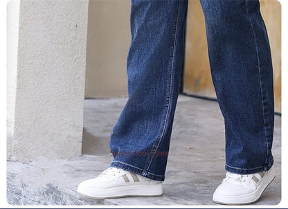 Plus Size Women Jeans 6XL Loose High Waisted Stretched 5XL Plus Size Female Denim Trousers Blue Girl Long Classic Straight Pants