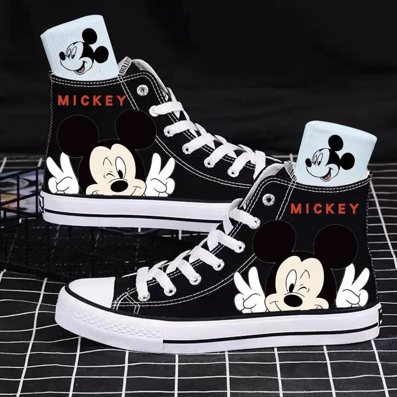 Girl Boys Kids Disney Mickey Mouse White Black Canvas Shoes Casual Cartoon Comfort Children Print Shoes Size 35-44.