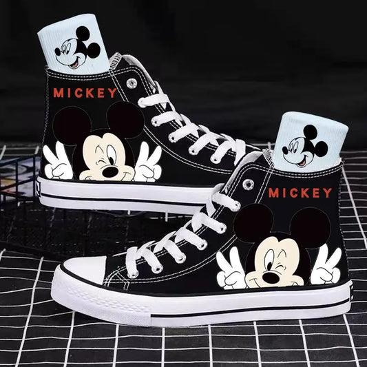 Girl Boys Kids Disney Mickey Mouse White Black Canvas Shoes Casual Cartoon Comfort Children Print Shoes Size 35-44.