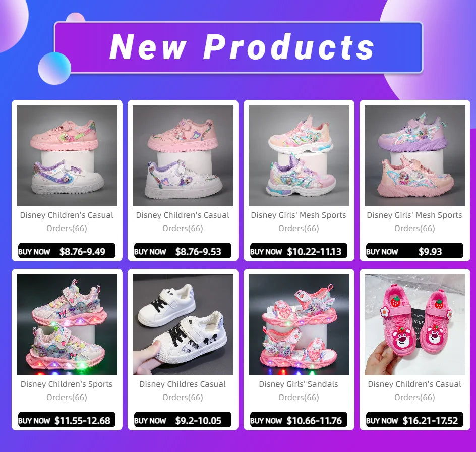 Disney Girls' Casual Shoes Led Lights Mesh Breathable Children's Sports  Princess Elsa Pink Purple Shoes Sneakers Size 22-37.