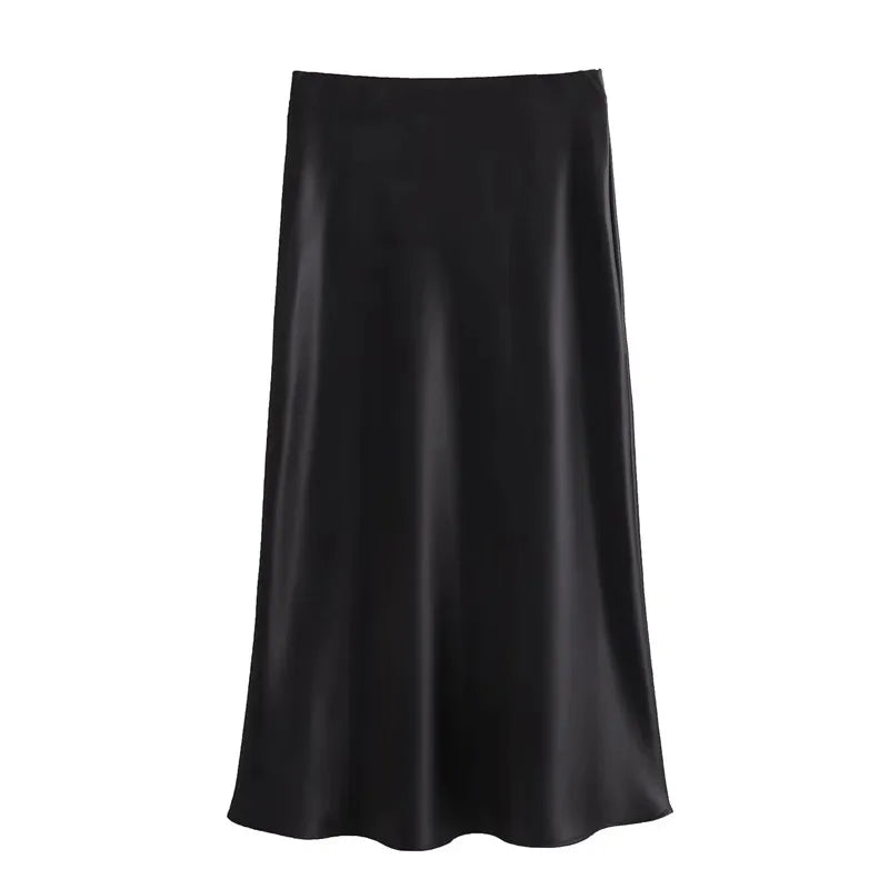 MUJER Woman 2025 Satin Skirt Women High Waist Long Skirts For Women Summer Black Midi Skirt Woman Office Elegant Women's Skirts.