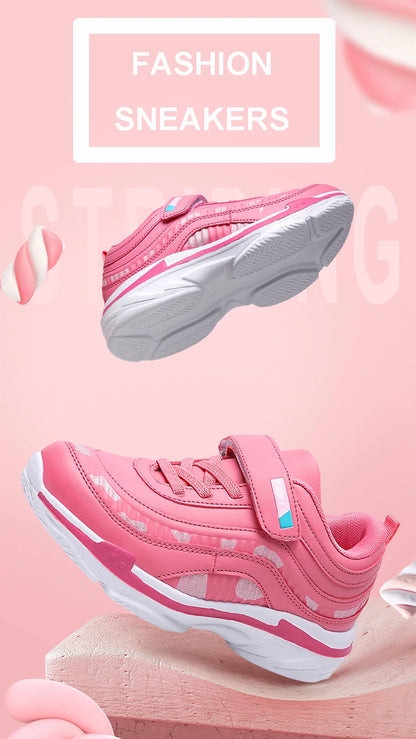 Girls Sport Shoes Waterproof Running Kids Sneakers Casual Leather Pink Breathable Fashion Antislip Lightweight Children Shoes.