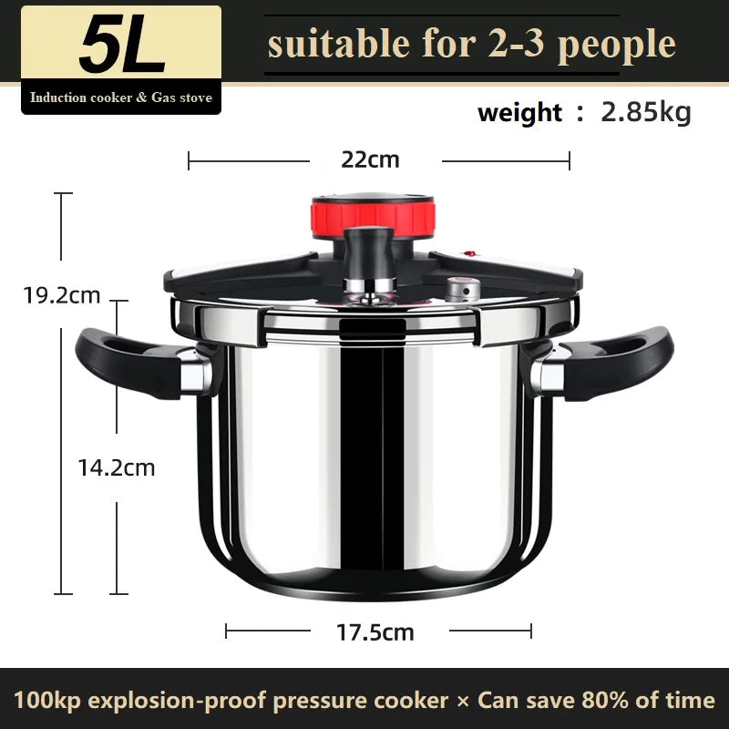 5L/6L Gas Stove Thickened Pressure Cooker Multifunctional Pressure-Limited Explosion-proof  Stainless Steel Kitchen Pressure Pot.