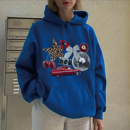 New York Aesthetic Hoodie Leopard Print Star Graphic Sweatshirt  Cherry Girl Pullover Streetwear Y2k Women Long Sleeves Hoodies.