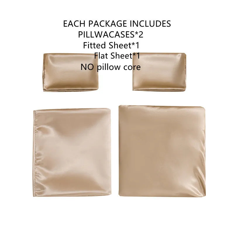Satin Bed Sheets, Queen Size Sheets Set, 4 Pcs Silky Bedding Set   1 Deep Pocket Fitted Sheet + 1 Flat Sheet + 2 Pillowcases.