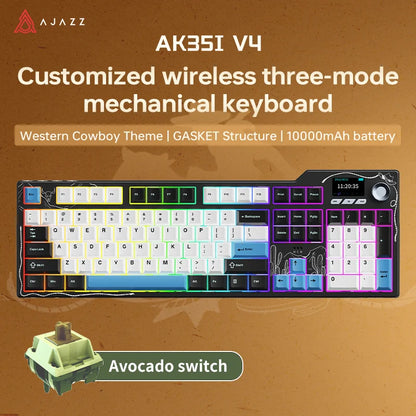 NEW Ajazz AK35I V3 MAX Tri-mode Wired Bluetooth Wireless Gaming Keyboard Gasket Full Key Hot Swap 104 Keys Customized Keyboard