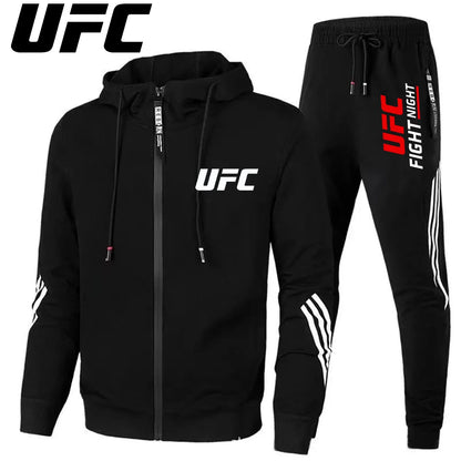 UFC New Frontier Men's Casual Sports Set Fashion Zipper Jacket Running Women's Men's Sports Set UFC Printed Outdoor Hoodie Set.