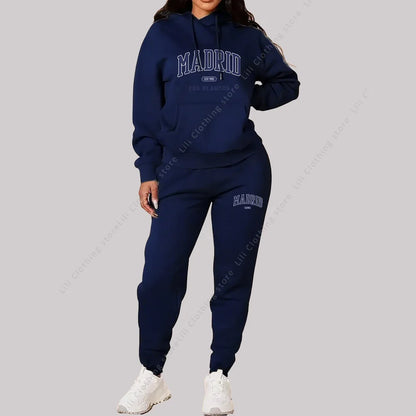 Neue Damen Trainingsanzug Herbst Winter Hoodies Sweatshirts Jogginghose 2-teilige Outfits Madrid Print Trend Sportbekleidung Damen Hosen Sets