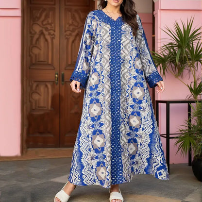 New Middle East Arabian Robe Muslim Dress Lace Splicing Loose Maxi Dress Long Abaya Robe.