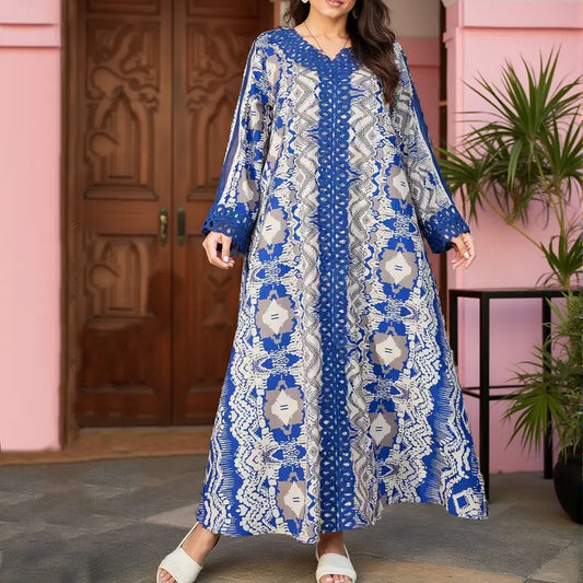 New Middle East Arabian Robe Muslim Dress Lace Splicing Loose Maxi Dress Long Abaya Robe.