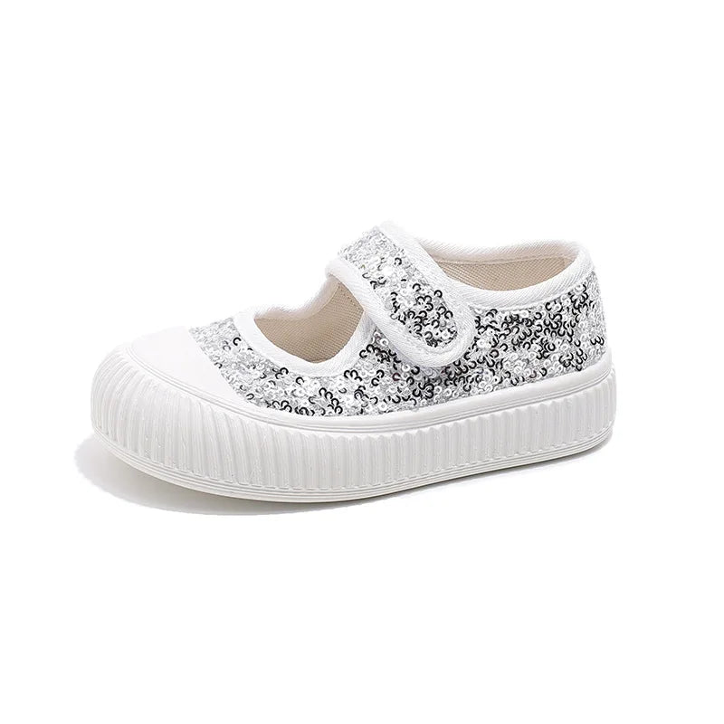 New Girl Princess Canvas Shoes Fashion Luxury Sequins Children Causal Shoes Breathable Kids Glitter Mary Jane Shoes Thick Bottom.