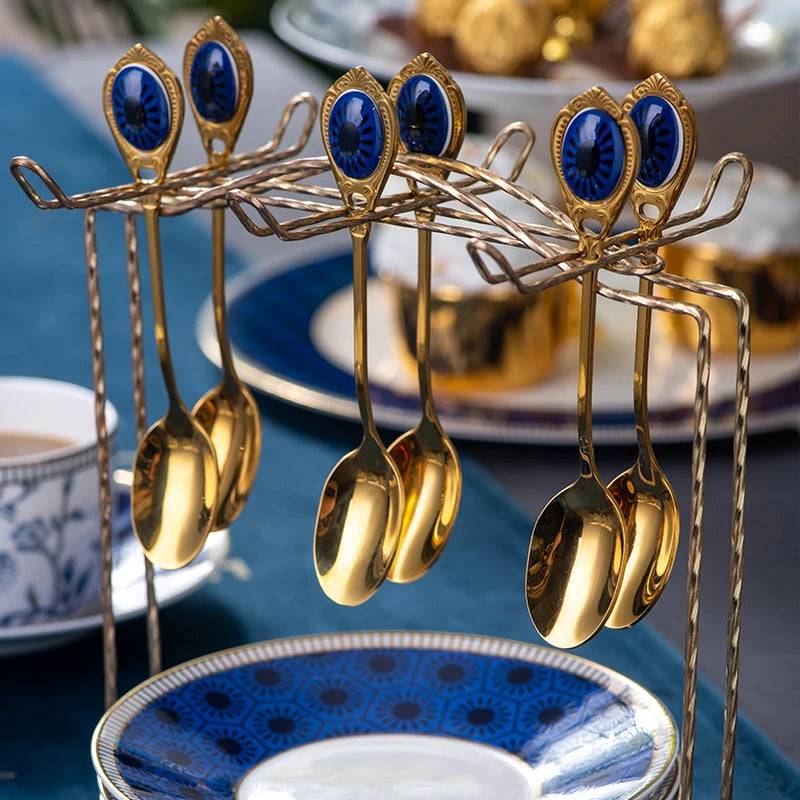 Elegant Cup and Saucer Set Bone China Sugar Jar Milk Jug Coffee Pot Set Cyan Magnolia Home English Mug Teaset Dessert Plate.