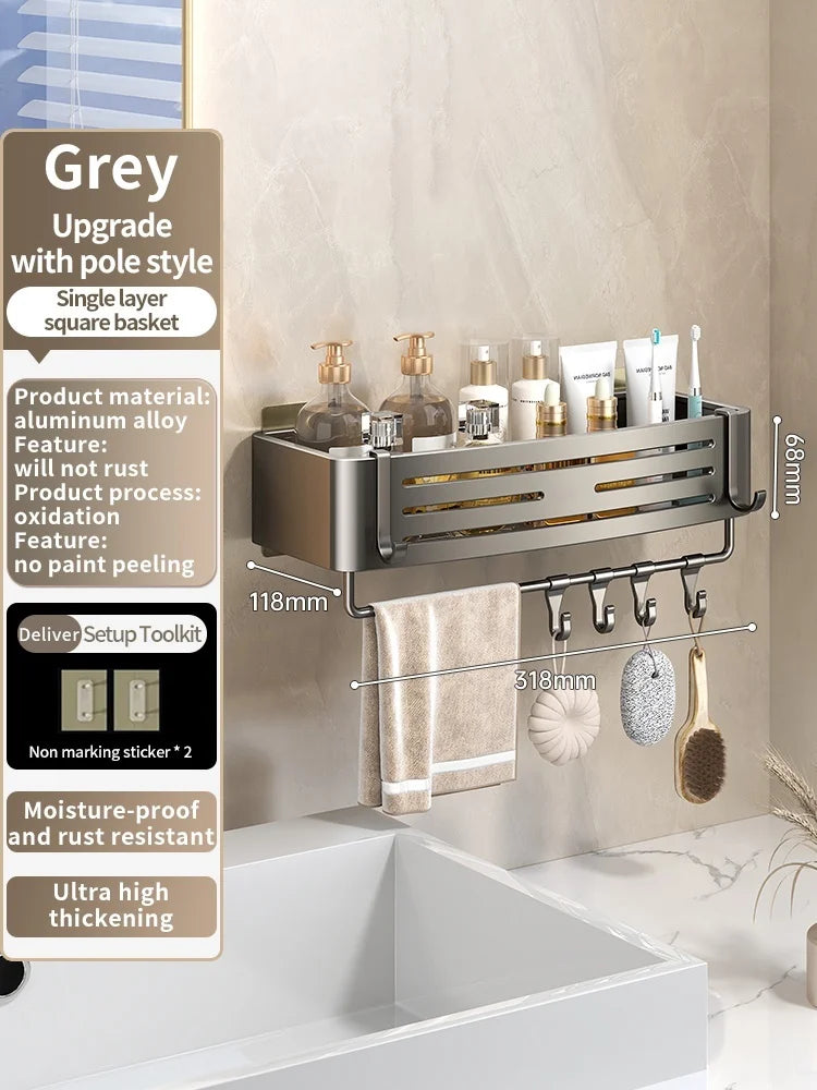 Kein Bohren Aluminium Badezimmer Regal Regale Shampoo Make-up Lagerung Halter Küche Organizer Wand Badezimmer Zubehör