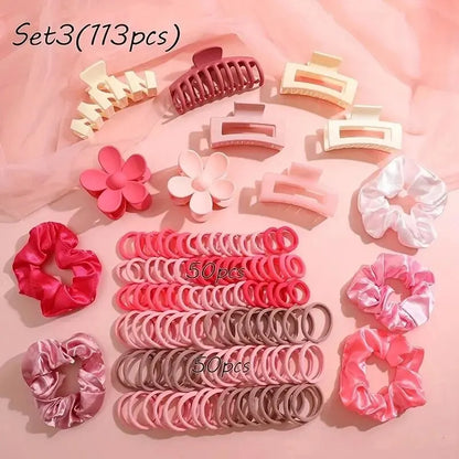 53-163Pcs Dopamine Fashion Elastic Colorful Band Hair Circles Flower Shaped Hair Accessory Grip For Women Daily Party Gift.