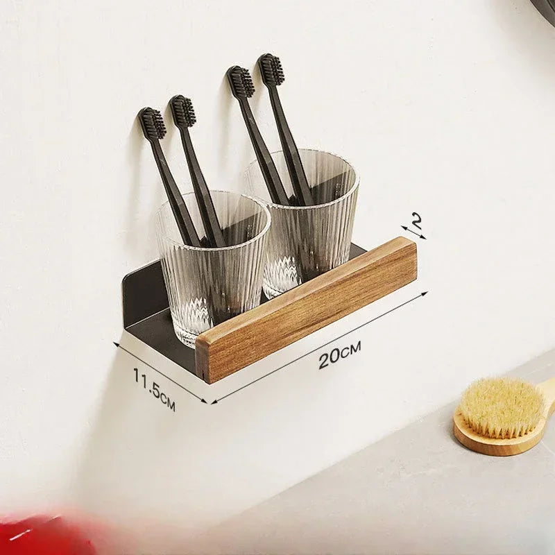 Badezimmerregal, Aufbewahrungsregal ohne Stanzen, Badezimmerregale aus massivem Holz, stanzfreies Holzregal zur Wandmontage, Toiletten-Organizer