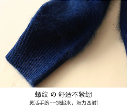 Women Cardigan Large Size Warm Pure Mink Cashmere Sweaters O-neck Loose Coat Female Sweater Ladies' Jacket Solid Knit Cardigans