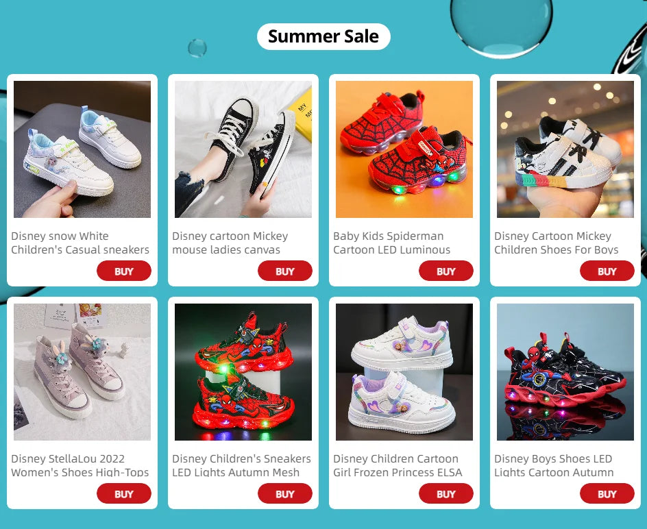 Disney Boys Shoes LED Lights Cartoon Autumn Children's Sports Shoes Leather Non-slip Children's Running Shoes Sneaker Size 25-35.