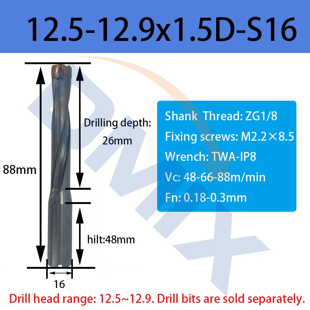 DMIX Crown Hochgeschwindigkeits-Bit 10–25,8 mm, 1,5–5D, gewalttätige Lochbearbeitung, Wende-Innenkühlung, Säbelzahnbohrer, Ersatz-U-Bohrer