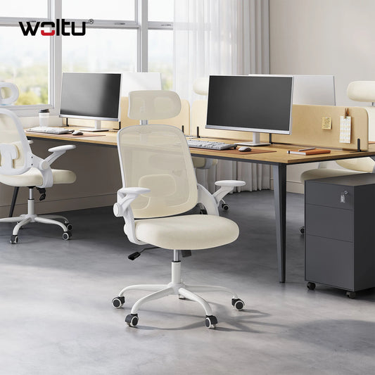 WOLTU Ergonomischer Netz-Bürostuhl, anhebbarer Gaming-Stuhl mit Kopfstütze, verstellbare Lordosenstütze, drehbarer Computerstuhl mit hoher Rückenlehne