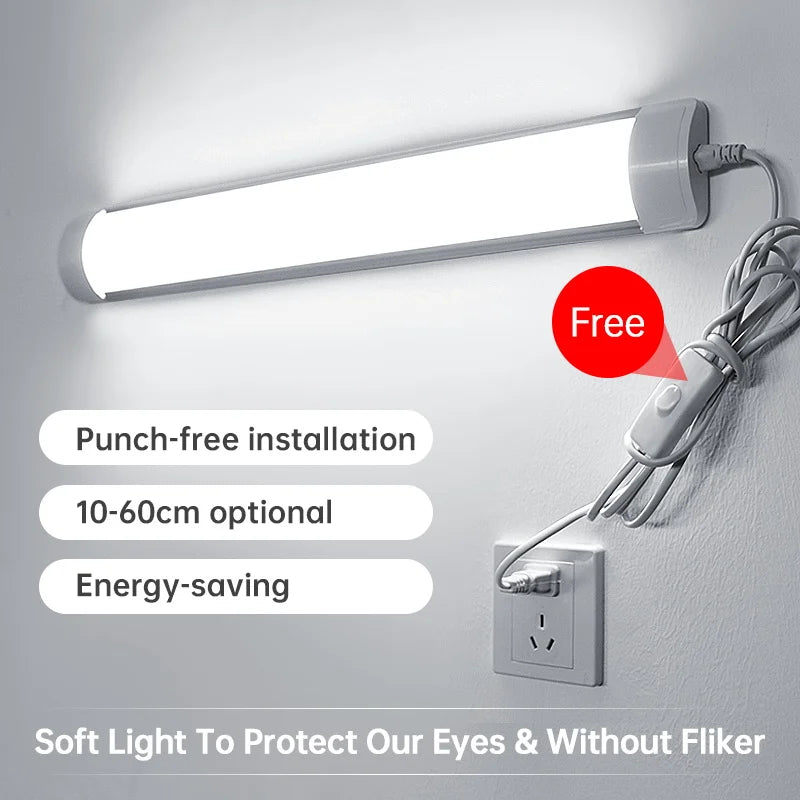 Led Tube Light With Switch Wire 110V 220V 30/50cm Lighting Strip Lamps 10W 20W For  Living Room Bedroom Closet Kitchen Lamp.