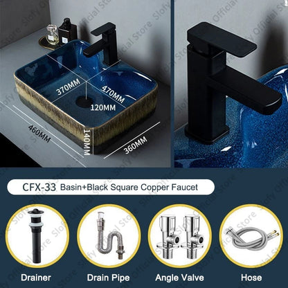 Vintage Elegant Countertop Washbasin Classic Blue Art Hotel Ceramic Basins Sink Multiple Styles Outdoor Balcony Bathroom Sinks