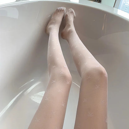 Black Polka Dot Butterfly Knot Tights Ultra Thin Women's Stockings Prevent Snagging Sexy Silk Pantyhose Spring Summer