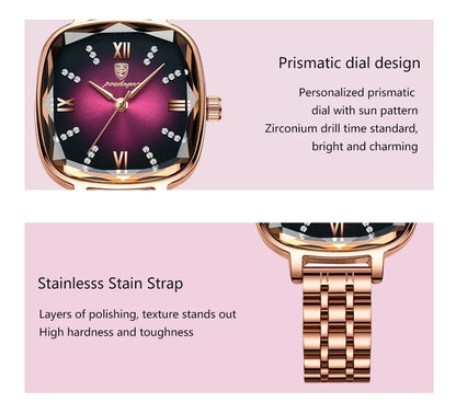 POEDAGAR High Quality Luxury Women Watch Stainless Steel Square Waterproof Quartz Ladies Wristwatches Dress Elegant Femme Clocks.