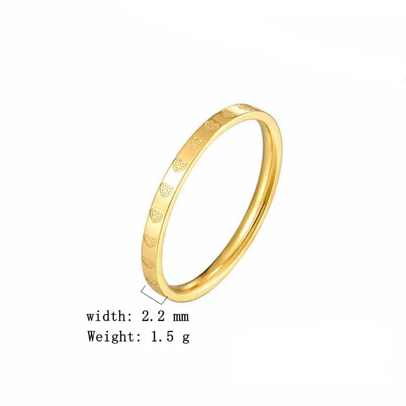 Meetvii Simple Love K-gold Color Titanium Steel Rings for Women Men Thin 2.2mm Width Couple Rings Unique Jewelry.