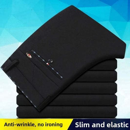 Men's Travel Dress Pants Stretch, No Iron Required Business Trousers, British Classic Slim Fit Lightweight Office Work Pants.