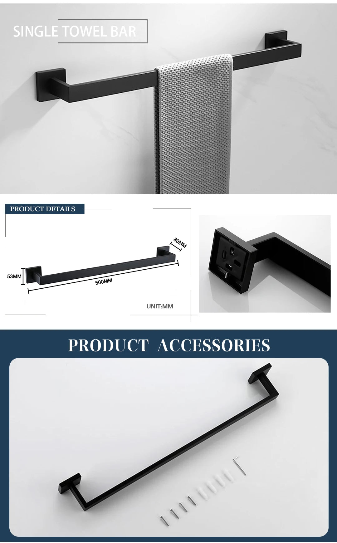 Schwarz Bad zubehör Edelstahl Set Wandre gal Handtuch halter Handtuch halter Taschentuch halter Kleider haken Toiletten bürste Anhänger