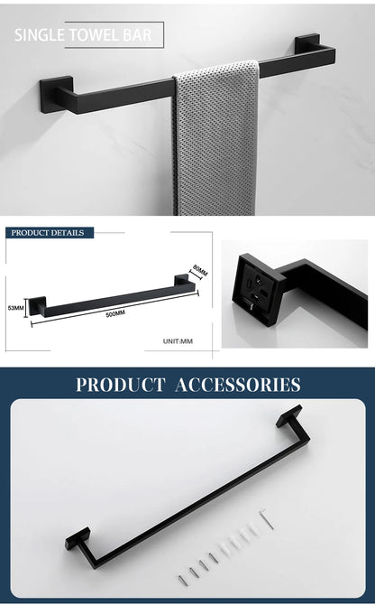 Schwarz Bad zubehör Edelstahl Set Wandre gal Handtuch halter Handtuch halter Taschentuch halter Kleider haken Toiletten bürste Anhänger
