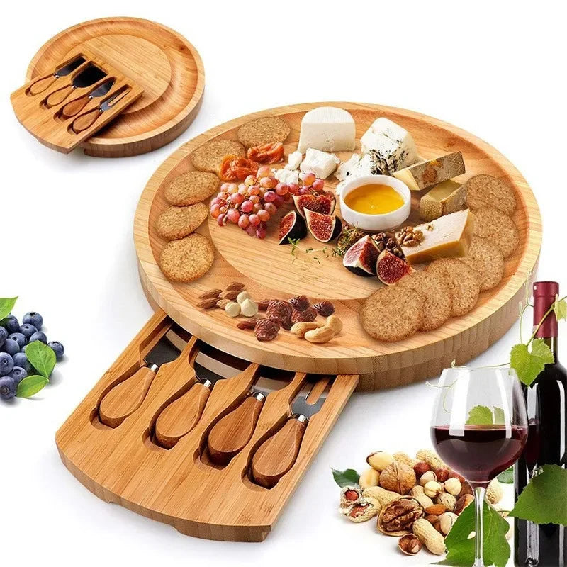 Bamboo Cheese Board Set With Cheese Knife Portable Outdoor Dinner Plates Hotel Restaurant Decoration Accessories Bread Tray set.