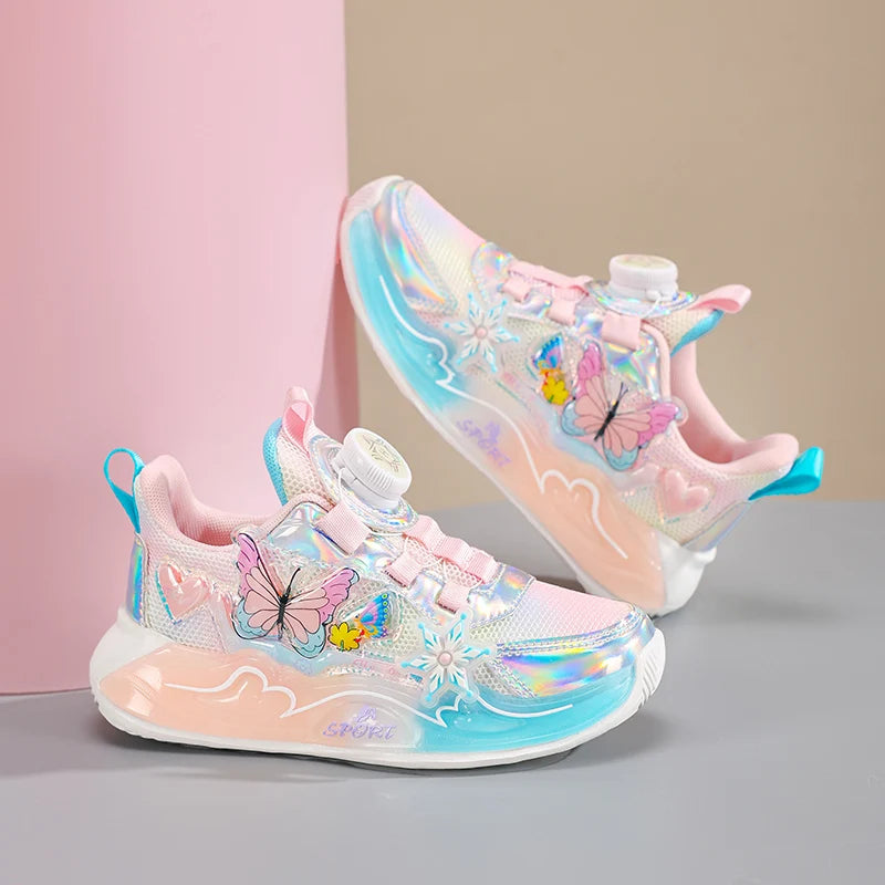 Cute Girls Sneaker Children Shoes Pink Purple Butterfly Printed Kids School Running School Sneaker Sports Tennis Shoes for girl.